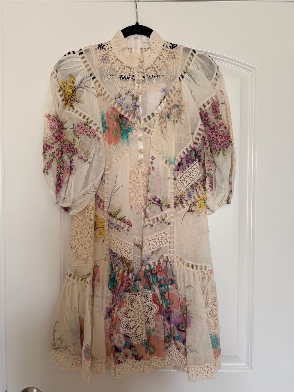 Zimmermann Cream Floral Lace-Trim Mini Dress